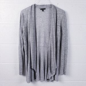 Eileen Fisher Gray Asymmetrical Open Front Cardigan Linen Blend Size Small